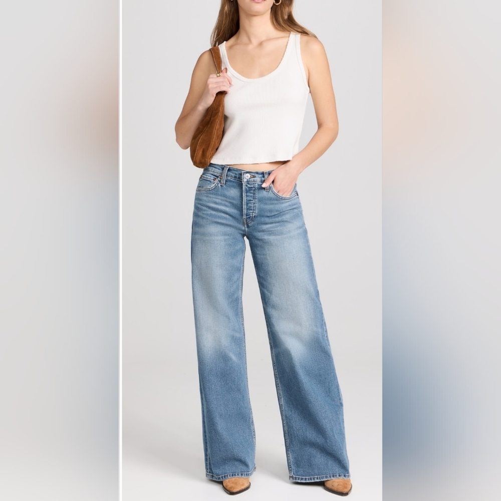 New NWT RE/DONE Mid Rise Wide Leg Jeans in West Coast Fade Size 27